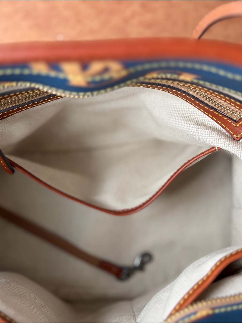 Dooney & Bourke Navy Logo Tote with Tan Trim - Picture 7 of 8